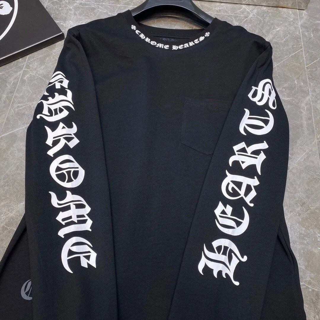 P160 Chrome Hearts long T series, synchronized with counters, letter neckline with floral arms ⭐ long-sleeved T-shirt, same style as celebrities ❤ Special customized version 1:1 high weight fabric 🌈 Recommended colors: white black 🌈 Size: S, M, L, XL